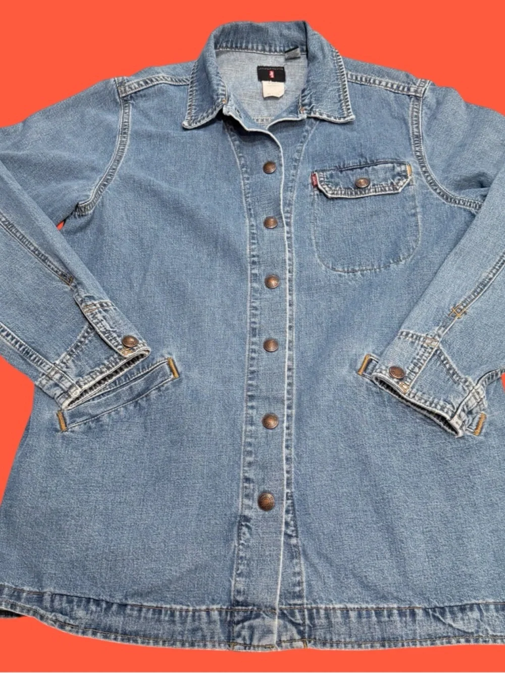 VTG Levis Red Tab Denim Chore Coat Jacket Womens M 90s Y2K Workwear Grandmacore - Picture 7 of 14